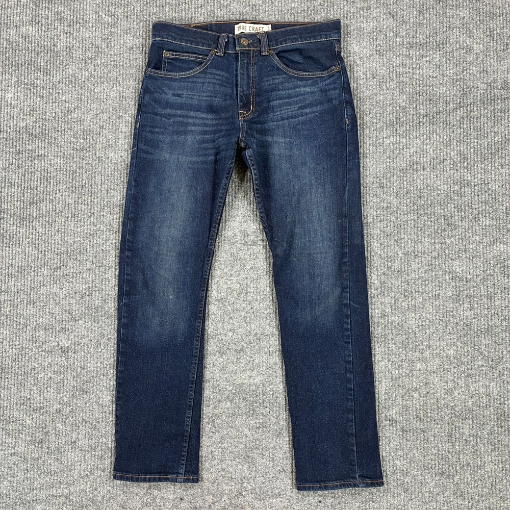 True Craft Slim Straight Jeans Mens Size 30x30 Dark Wash Stretch Denim Casual